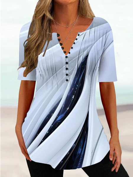 

Casual Abstract Buckle Shirt, Light blue, Shirts & Blouses