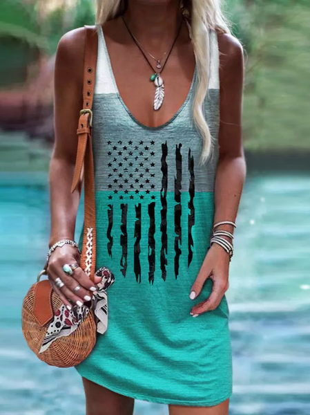 

Loose Casual V Neck Geometric Dress, Green, Dresses