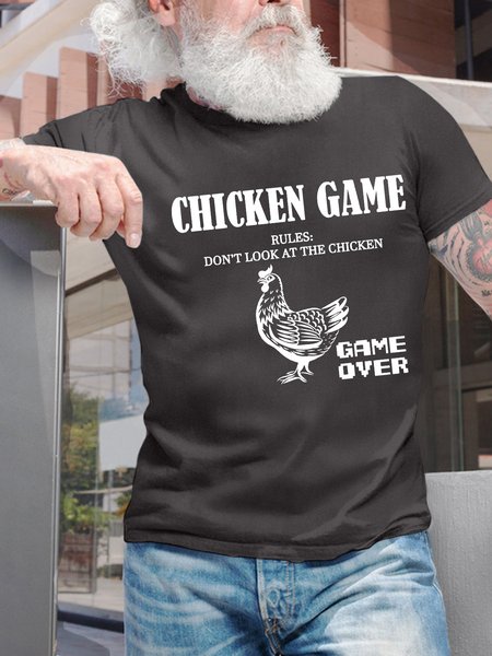 

Men’s Chicken Game Rules Don’t Look At The Chicken Game Over Crew Neck Casual Regular Fit T-Shirt, Deep gray, T-shirts