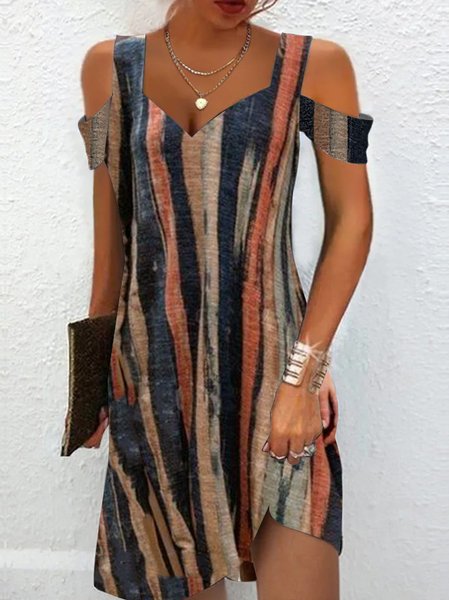 

Color Block Knitted V Neck Casual Summer Dress, Brown, Dresses