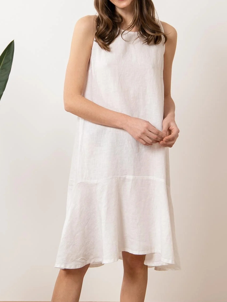 

Loose Crew Neck Linen Cotton And Linen Dress, White, Mini Dresses