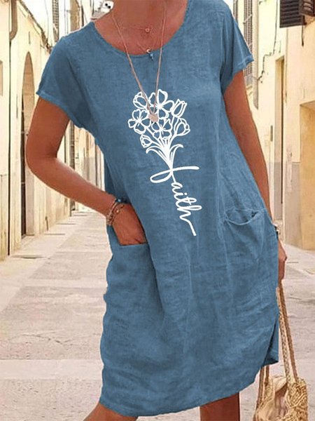 

Casual Crew Neck Loose Text Letters Dress, Blue, Mini Dresses