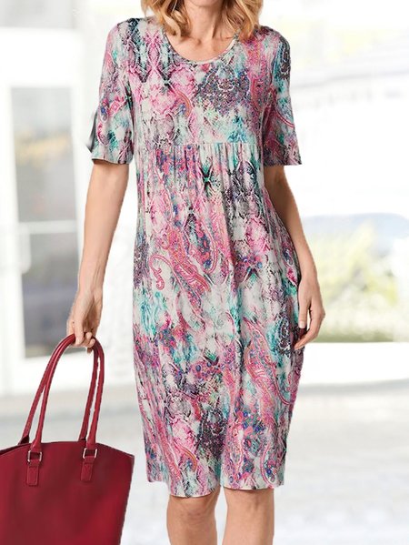 

Loose Ethnic Crew Neck Ethnic Summer Dress, Pink, Dresses
