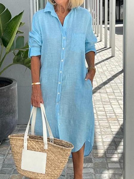 

Linen Cotton And Linen Dress, Blue, Dresses