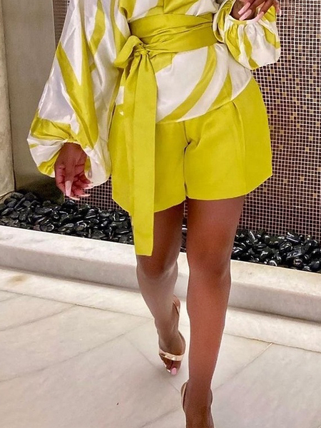 

Loose Lightweight Elegant Plain Shorts, Yellow, Shorts