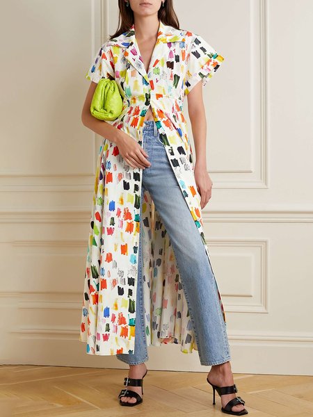 

Vacation Shawl Collar Graffiti Regular Fit Dress, Multicolor, Maxi Dresses