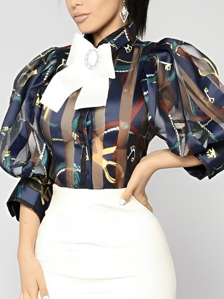 

Elegant Regular Fit Abstract Blouse, Deep blue, Blouses and Shirts