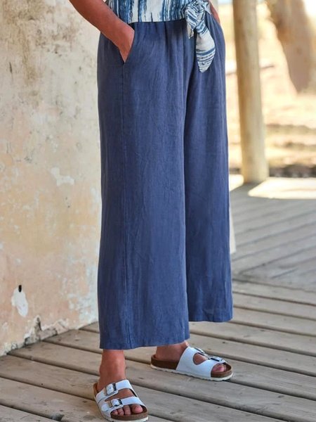 

Plain Pockets Casual Pants, Blue, Pants