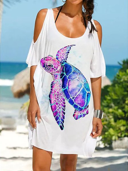 Scoop Neck Vacation Printing Marine Life Coverup