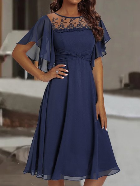 

Chiffon Crew Neck Casual Dress, Blue, Formal Dresses