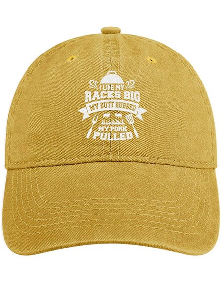 

Men's /Women's I Like My Racks Big My Butt Rubbed My Pork Pulled Graphic Printing Regular Fit Adjustable Denim Hat, Yellow, Men's Hats