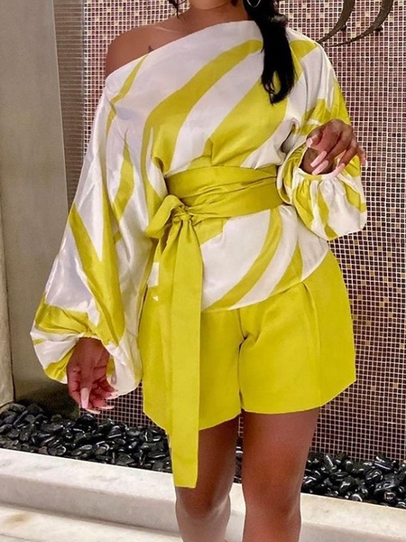 

Asymmetrical Three Quarter Abstract Loose Elegant Shirt, Yellow, Blouses and Shirts