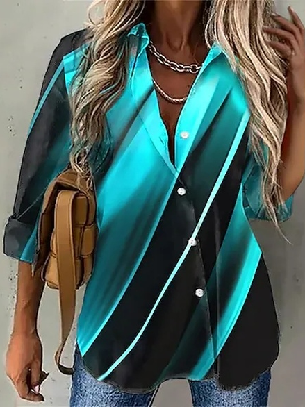 

Shirt Collar Ombre Casual Blouse, Green, Shirts & Blouses
