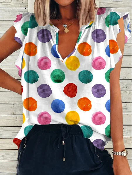 

Women's Casual Polka Dots Art Print Crew Neck T-Shirt, As picture, T-shirts