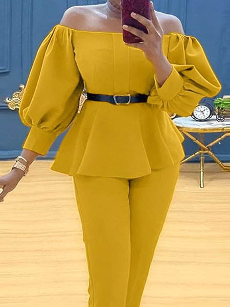 

Regular Fit Elegant Cold Shoulder Shirt, Yellow, Blouses and Shirts