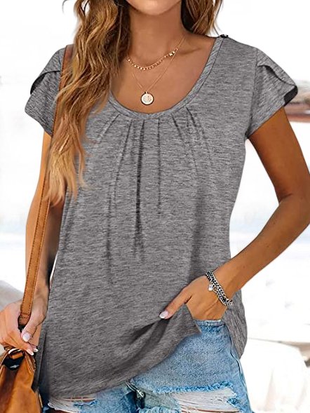 

Plain Loose Casual V Neck Summer Shirt, Gray, Shirts & Blouses