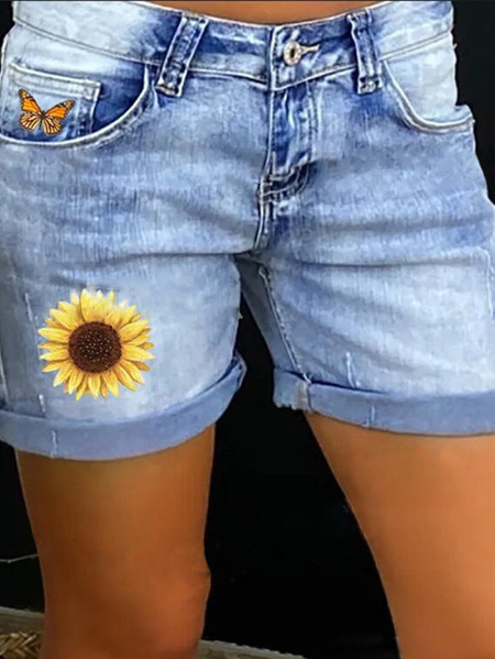 

Women's Sunflower Hole Patch Denim Shorts, Blue, Jeans