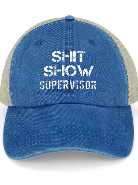 

Mens Shit Show Supervisor Funny Graphics Printed Text Letters Washed Mesh Back Baseball Cap, Blue, Men's Hats