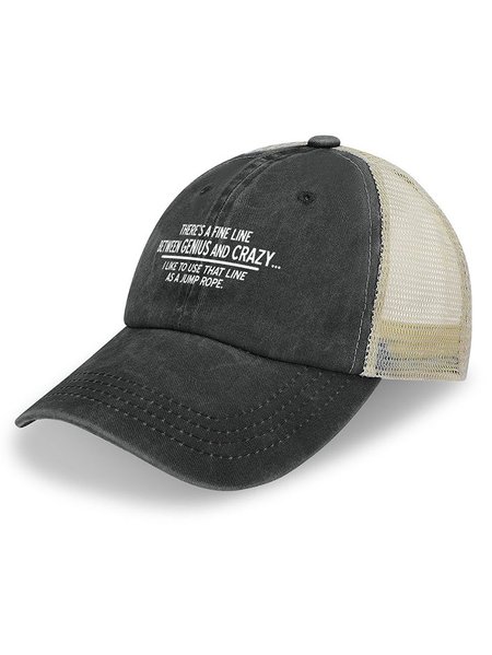

Men's There's A Fine Line Between Genius And Crazy I Like To Use That Line As A Jump Rope Funny Graphic Printing Regular Fit Washed Mesh Back Baseball Cap, Deep gray, Women's Hats