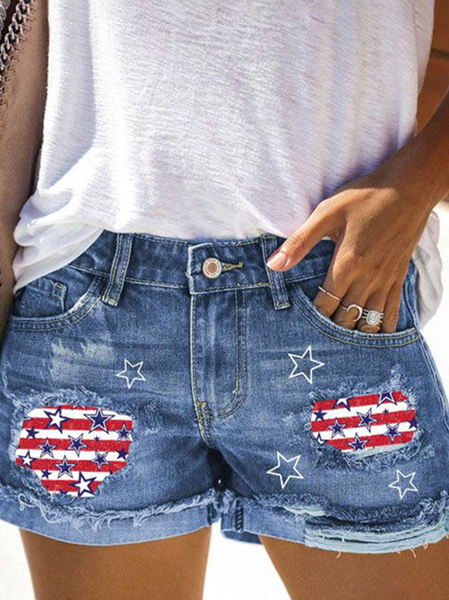 Women's America Flag Hole Patch Denim Shorts, Blue, Jeans