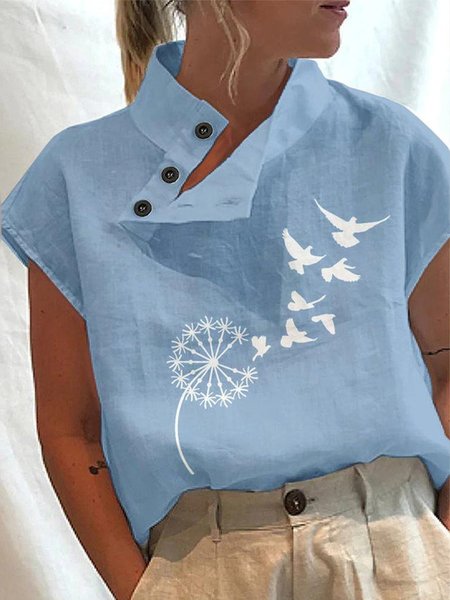 

Loose Buttoned Dandelion Cotton Shirt, Blue, Tees & T-shirts
