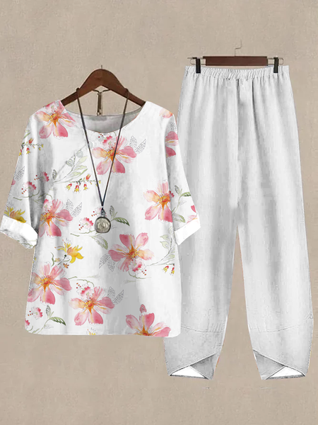 

Floral Buttoned Loose Casual Two-Piece Set, Pink, Suit Set