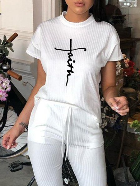 

Painting Crew Neck Loose Short Sleeve Casual T-Shirt, White, Tees