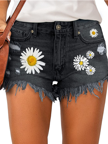 

Women's Daisy Hole Patch Denim Shorts, Deep gray, Jeans