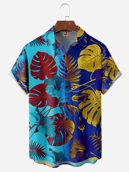 

Gradient Monstera Deliciosa Chest Pocket Short Sleeve Hawaiian Shirt, Blue, Men Shirts