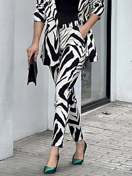 

Daily Abstract Stripes Urban Fashion Pants, White, Pants