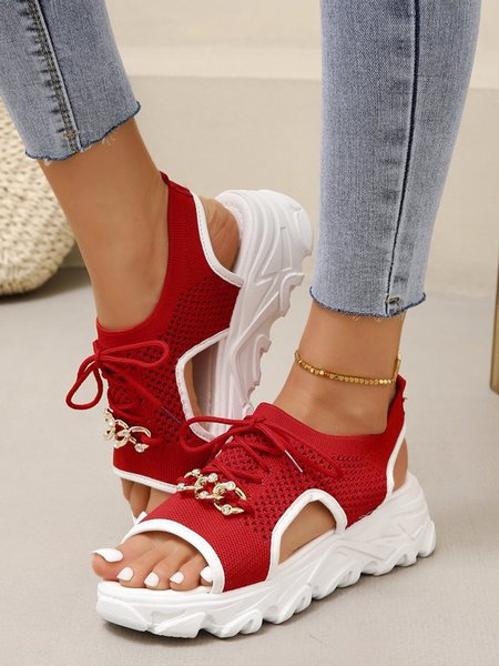 

Metal Chain Decor Wearable Slip On Sports Sandals, Red, Sandals