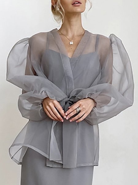 

Long sleeve Plain Elegant Regular Fit Kimono, Gray, Others