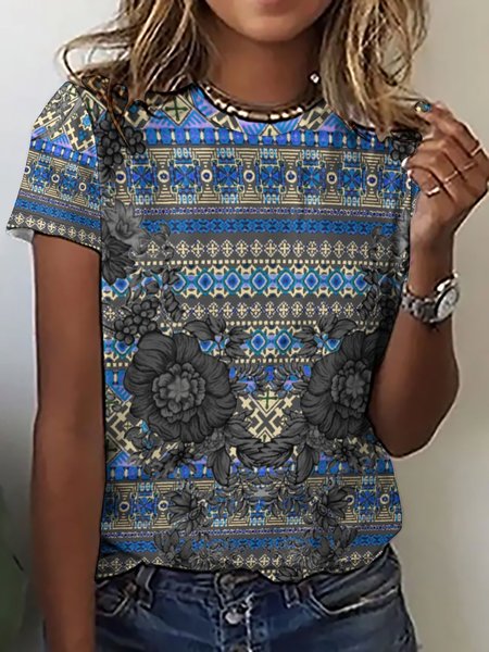 

Lilicloth x Iqs Floral Ethnic Women's Casual T-Shirt, As picture, T-shirts
