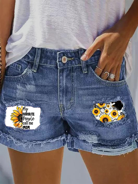 

Women's Sunflower Hole Patch Denim Shorts, Blue, Jeans