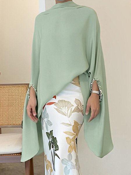 

Elegant Long Sleeve Simple Plain Loose Shirt, As picture, Blouses and Shirts