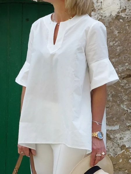 

Plain Cotton And Linen Loose Linen Shirt, White, Tunics