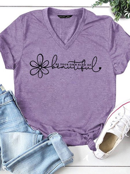 

Women;s Be Your Own Kind Of Beautiful Flower Casual T-Shirt, Purple, T-shirts