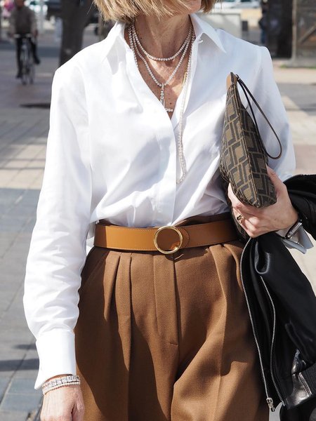 

Shirt Collar Plain Simple Urban Blouse, White, Blouses and Shirts