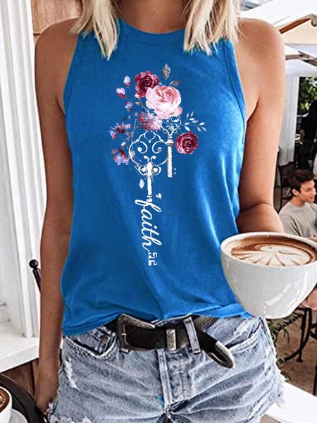 

Women's Faith Floral Key Casual Tank Top, Blue, Tank Tops