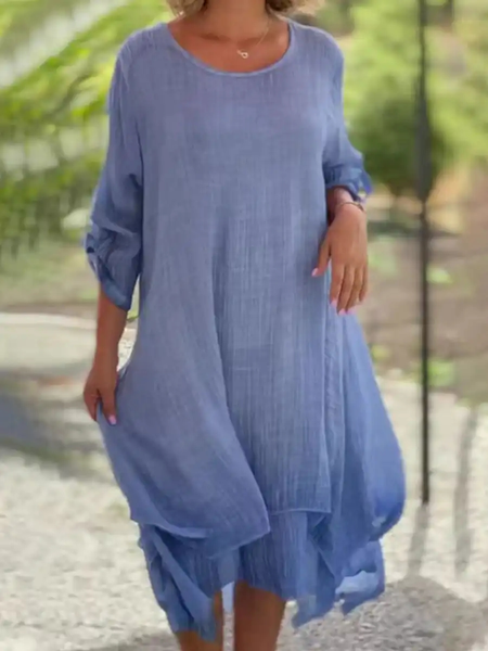 

Loose Crew Neck Casual Dress, Blue, Midi Dresses