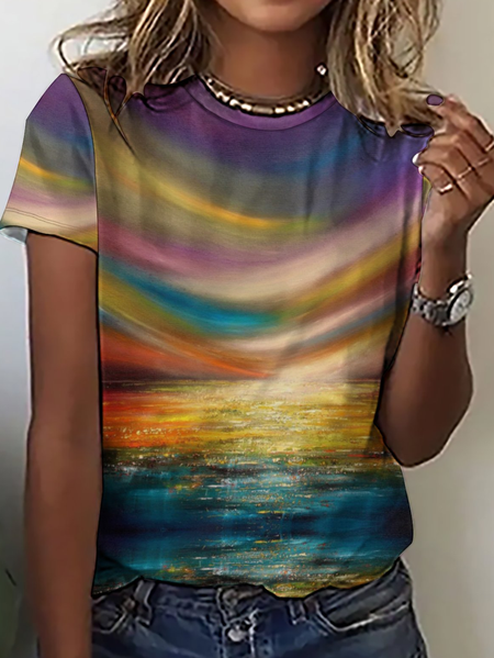 

Women's Simple Color Block Loose T-Shirt, Yellow, T-shirts
