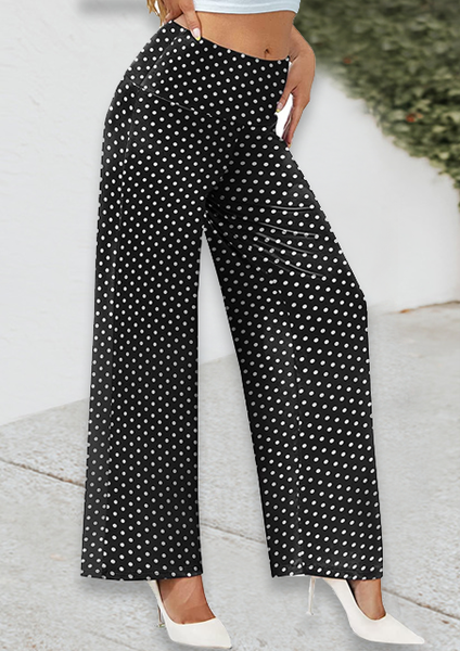 

Women's Polka Dots Stretchy Wide Leg Palazzo Lounge Pants Casual Comfy High Waist Pants, Black, Pants