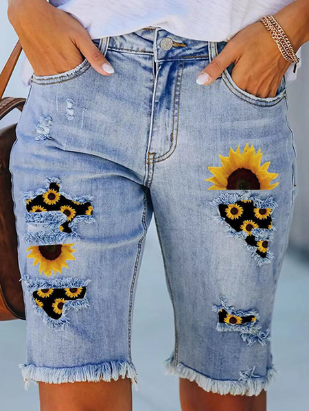 

Women's Sunflower Hole Patch Fifth Pants Denim Shorts, Blue, Jeans
