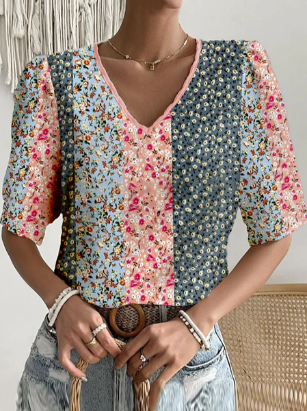 

Casual V Neck Floral Loose Shirt, Pink, Shirts & Blouses