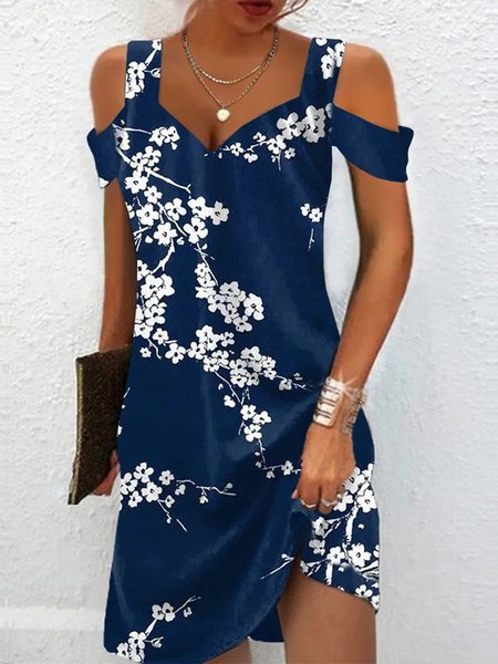 

Elegant Cold Shoulder Floral Regular Fit Dress, Dark blue, Dresses