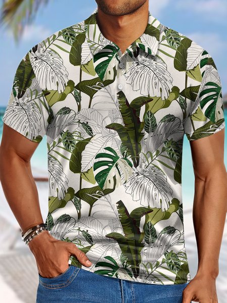 

Men’s Outdoor Vacation Plant Pattern Regular Fit Sea Casual Polo Collar Polo Shirt, As picture, T-shirts