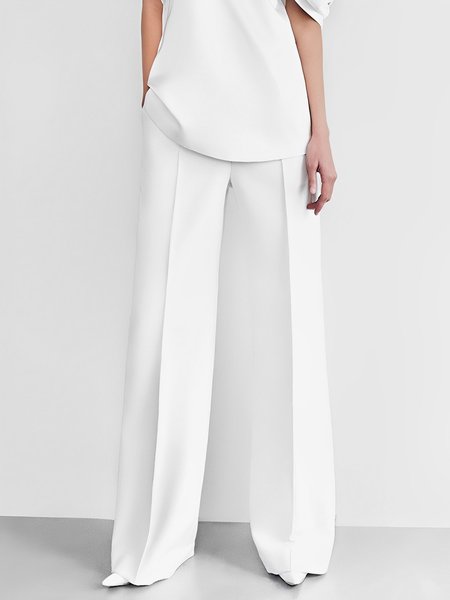 

Loose Elegant Plain Fashion Long Pants, White, Pants