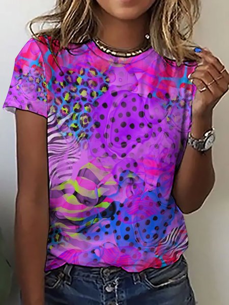 

Lilicloth X Paula Random Print Ombre Leopard Zebra Women's Casual T-Shirt, As picture, T-shirts