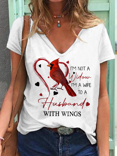 Loose V Neck Casual Text Letters T-Shirt, White, T-Shirts