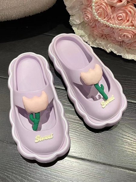 

Flower Beach Waterproof Platform Slippers, Purple, Slippers